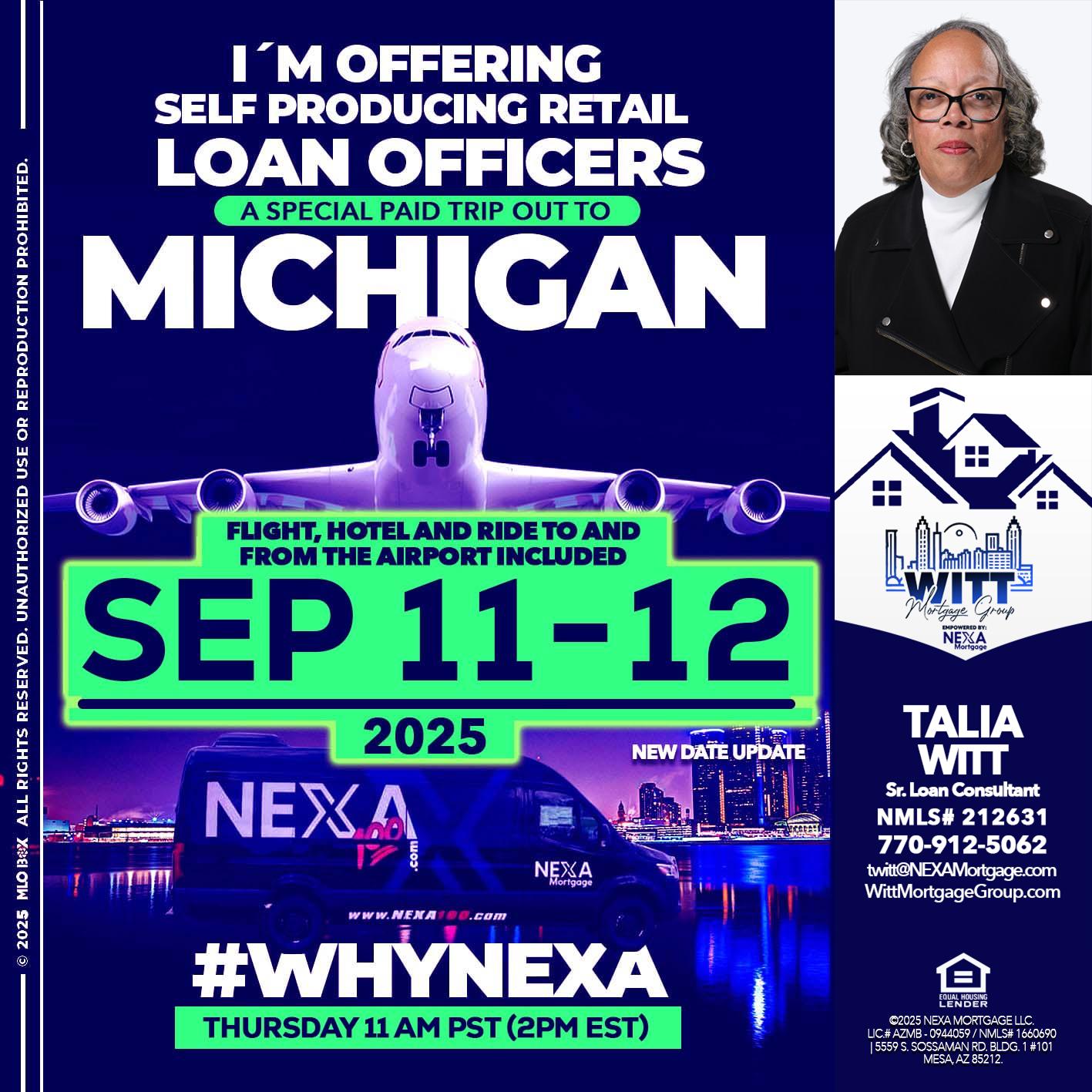 michigan sep 11-12 - Talia Witt -Sr Loan Consultant