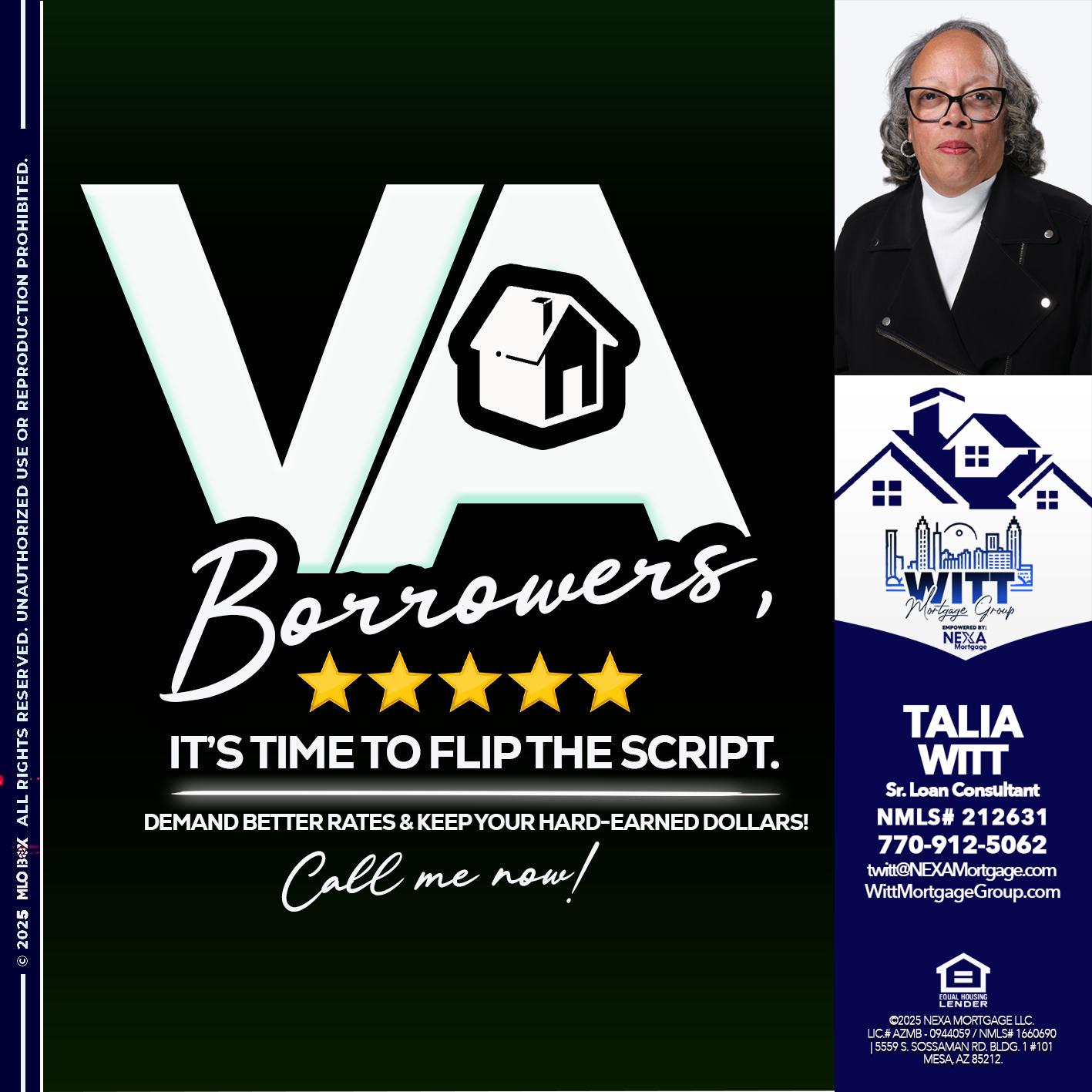 VA BORROWERS - Talia Witt -Sr Loan Consultant