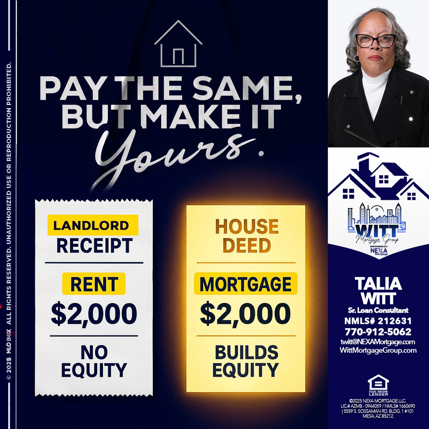 pay the same - Talia Witt -Sr Loan Consultant