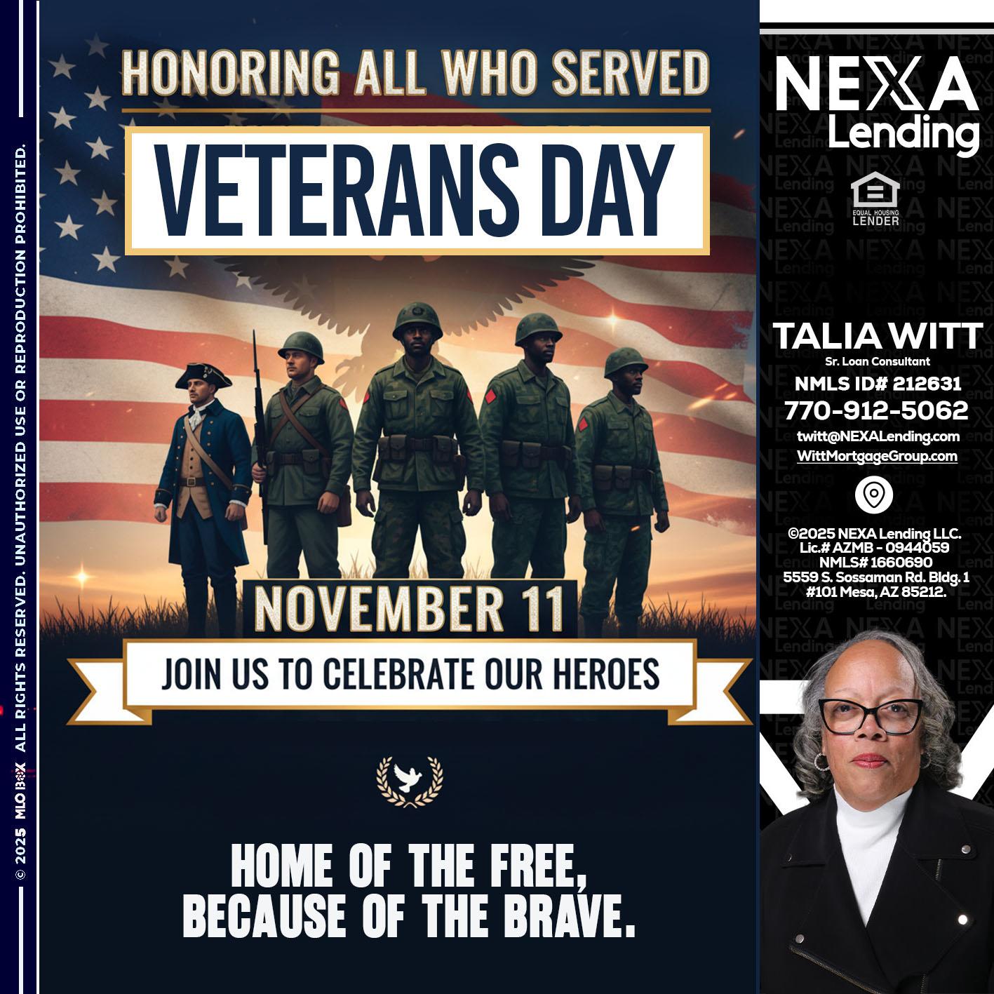 VETERANS DAY - Talia Witt -Sr Loan Consultant