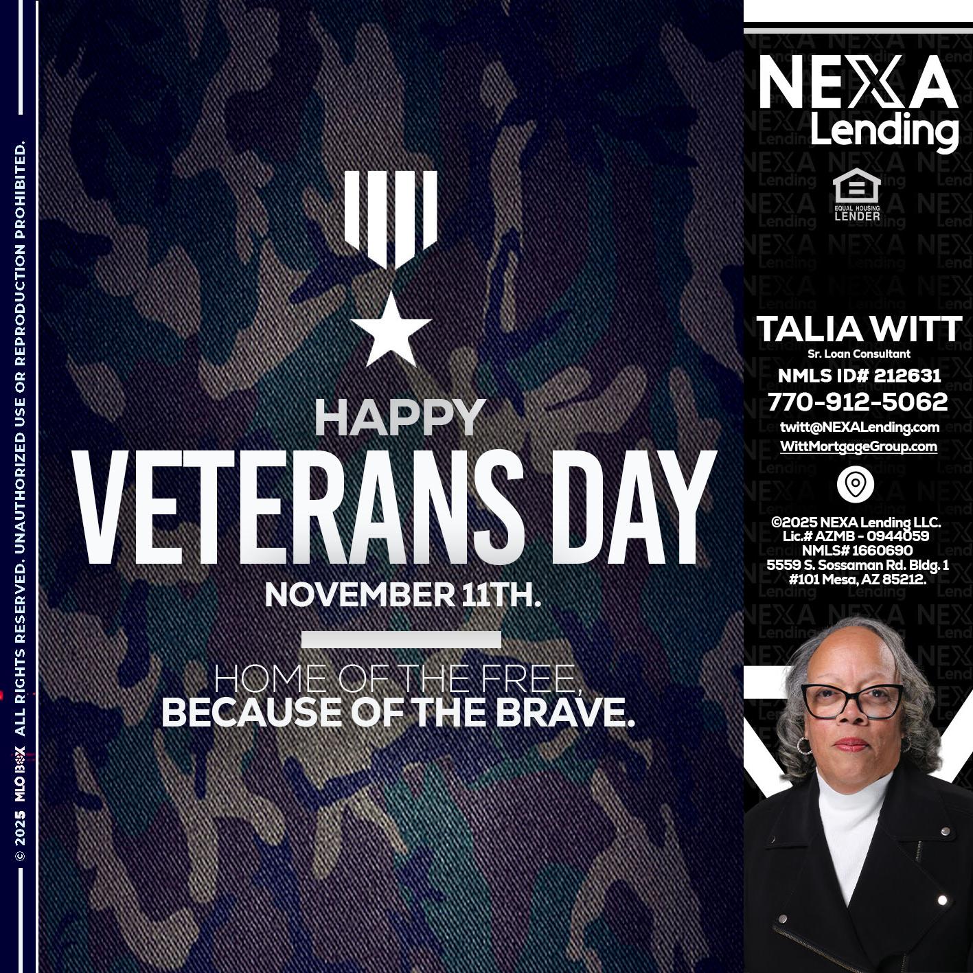 VETERANS DAY - Talia Witt -Sr Loan Consultant