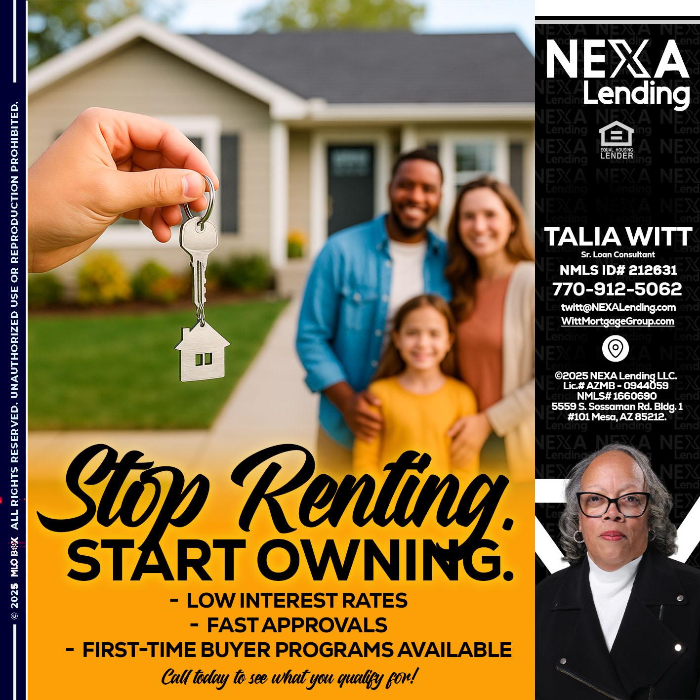 STOP RENTING - Talia Witt -Sr Loan Consultant