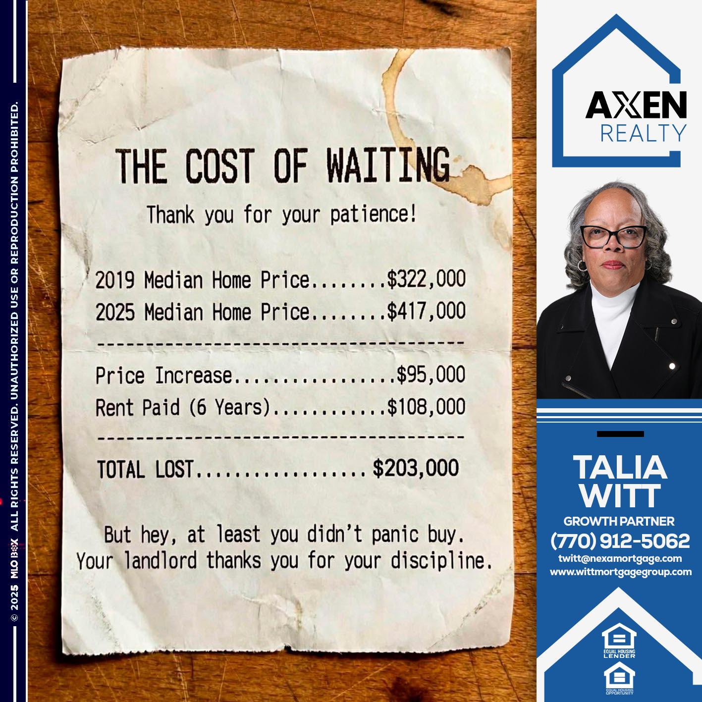 the cost of waiting - Talia Witt -Sr Loan Consultant