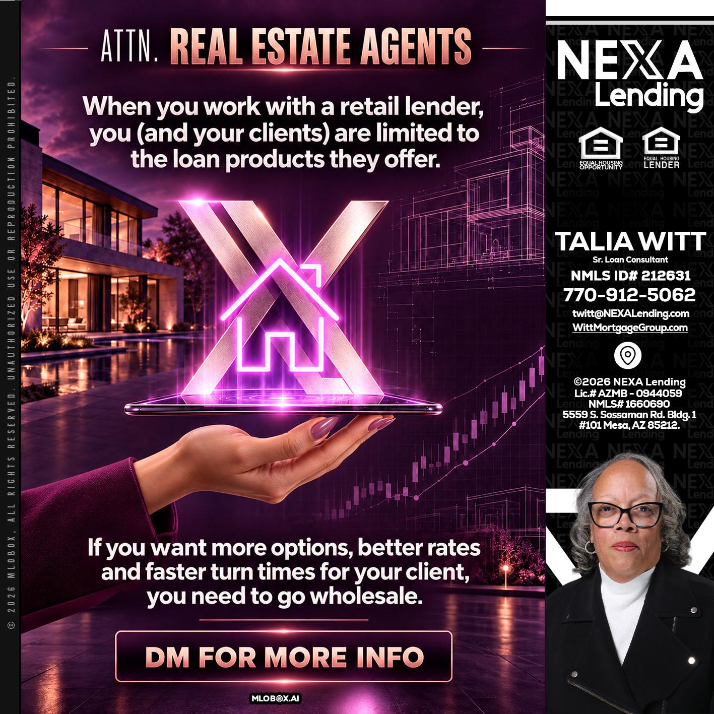 REAL ESTATE AGENTS - Talia Witt -Sr Loan Consultant