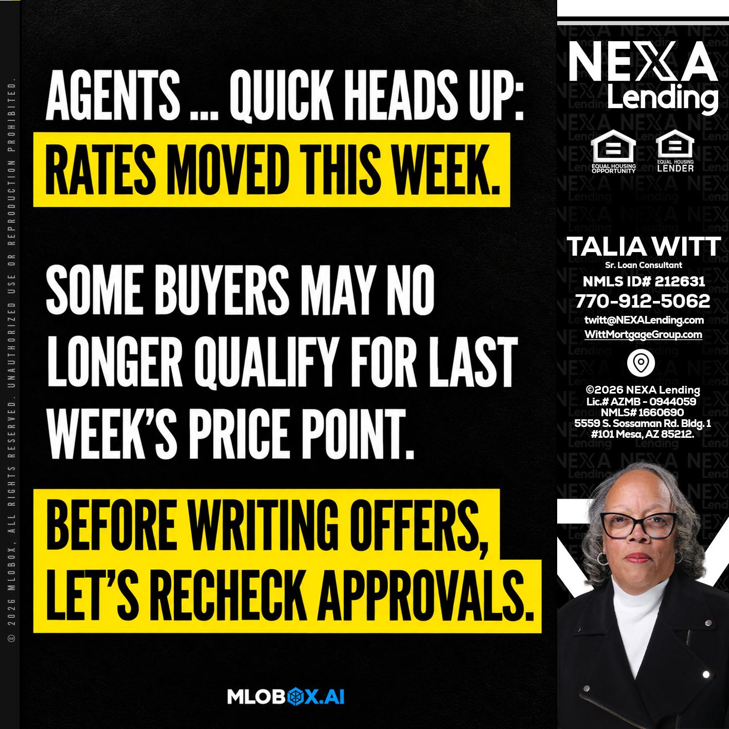 AGENTS QUICK - Talia Witt -Sr Loan Consultant