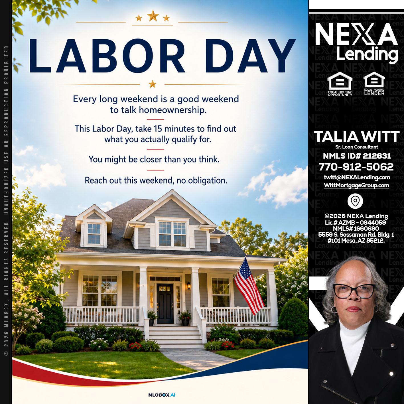 LABOR DAY - Talia Witt -Sr Loan Consultant